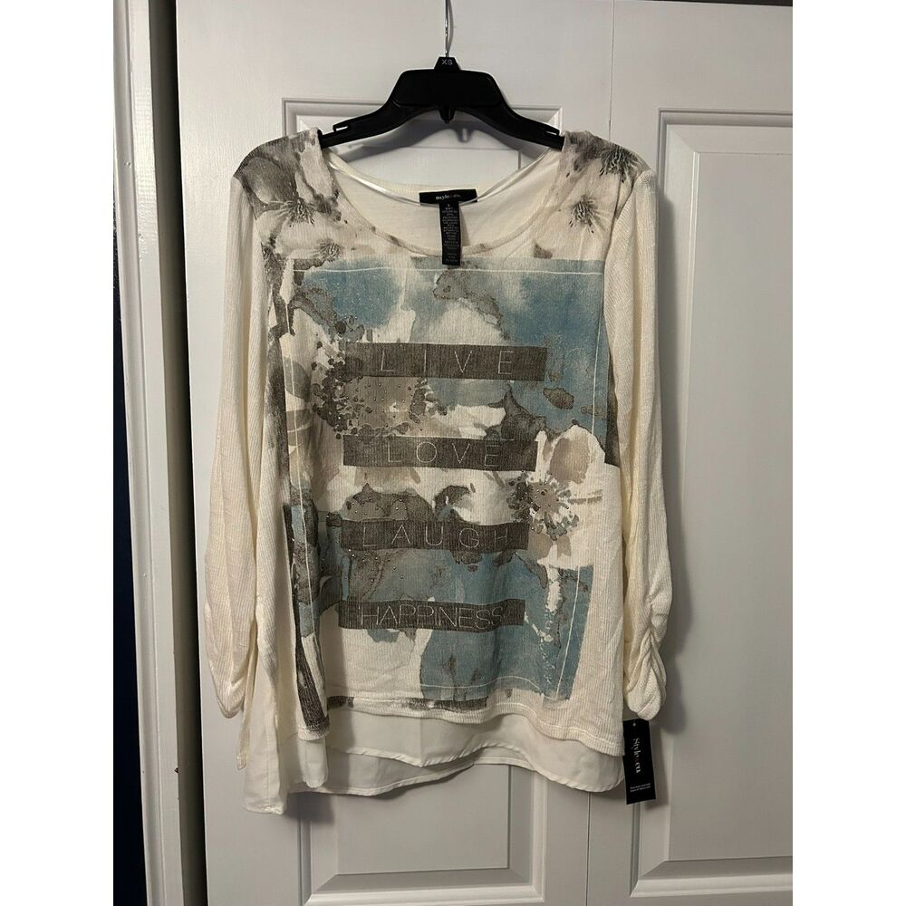 Style & Co Women's Size L "Live Love Laugh Happiness" Graphic Top Layered NWT